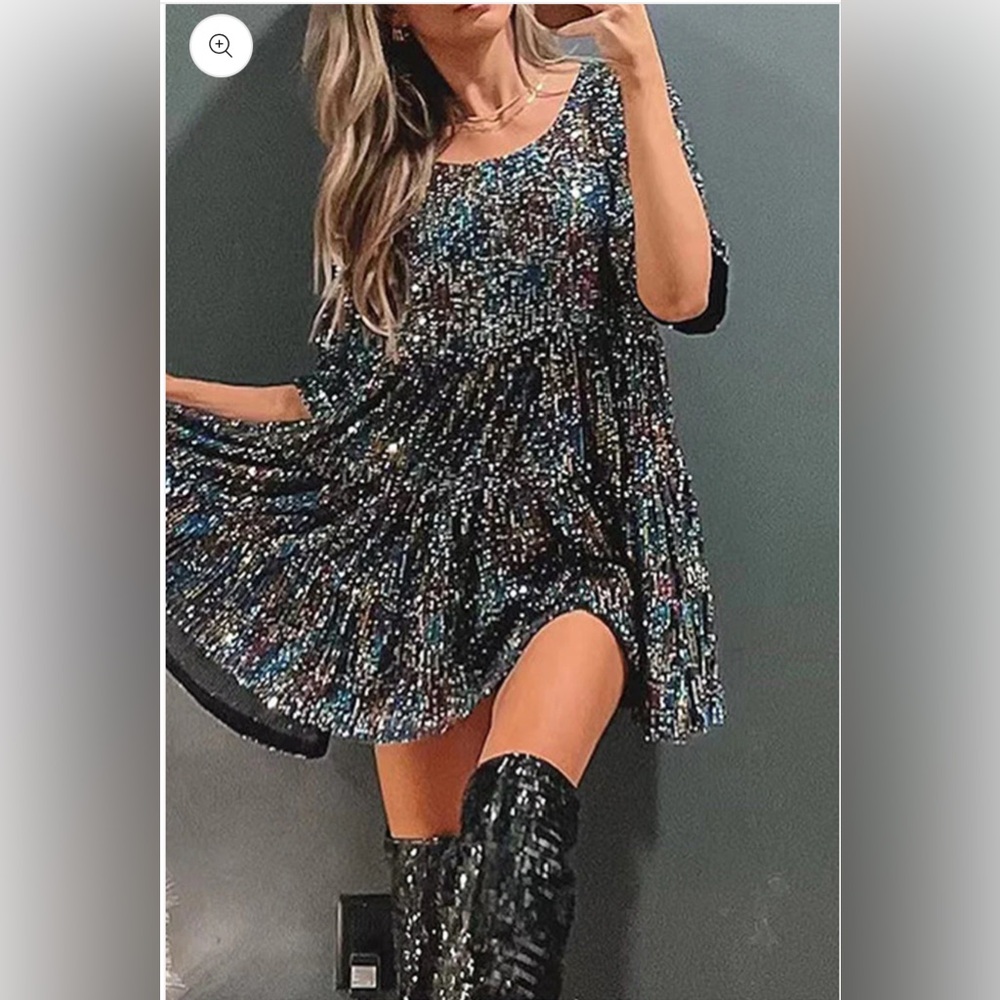 Black Babydoll Sequin Dress